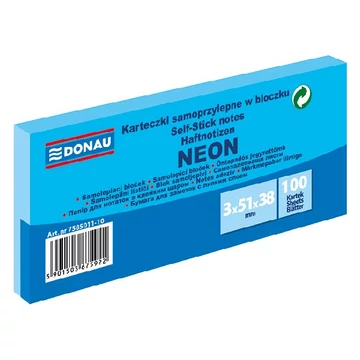 Öntapadó jegyzettömb DONAU 38x51 mm 3x100 lap neon kék Öntapadó jegyzettömb DONAU 38x51 mm 3x100 lap neon kék