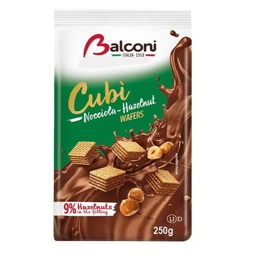 Töltött ostya BALCONI cubi wafers mogyorós 250 g Töltött ostya BALCONI cubi wafers mogyorós 250 g