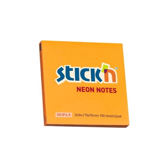 Öntapadó jegyzettömb STICK`N 76x76mm neon narancs 100 lap