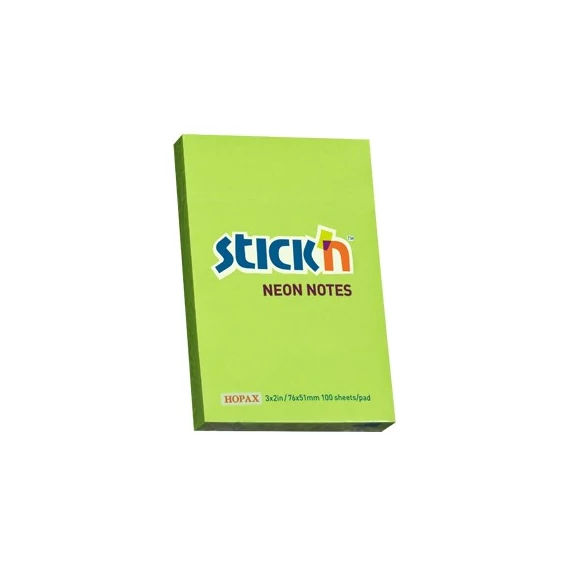 Öntapadó jegyzettömb STICK`N 76x51mm neon zöld 100 lap